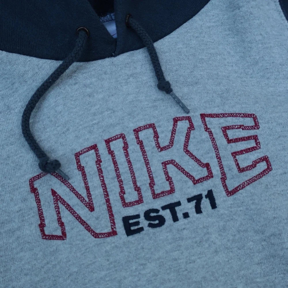 Vtg Nike Hoodie Spell Out Pullover Sweatshirt Made In USA 90s XL Center Swoosh